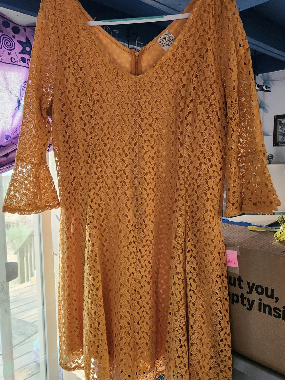 Papaya Mustard Yellow Lace Bell Sleeve Dress Naif 3X